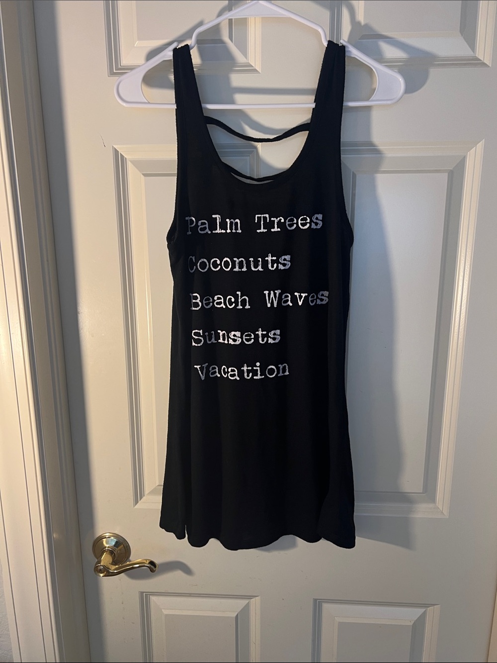 Xhilaration Black Graphic Tank Top with White Beach Text